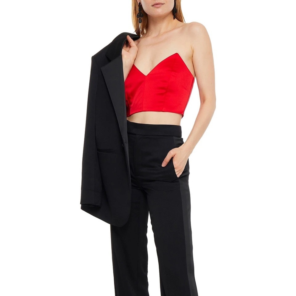 MICHELLE MASON 100% SILK CHARMEUSE BUSTIER TOP, SZ 4 TOMATO RED